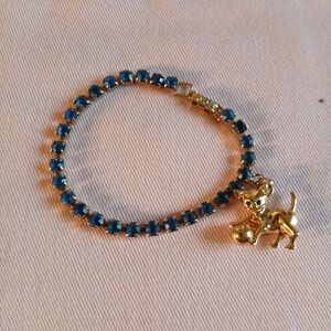 Vintage Blue Rhinestone Bracelet With Kitty Charm